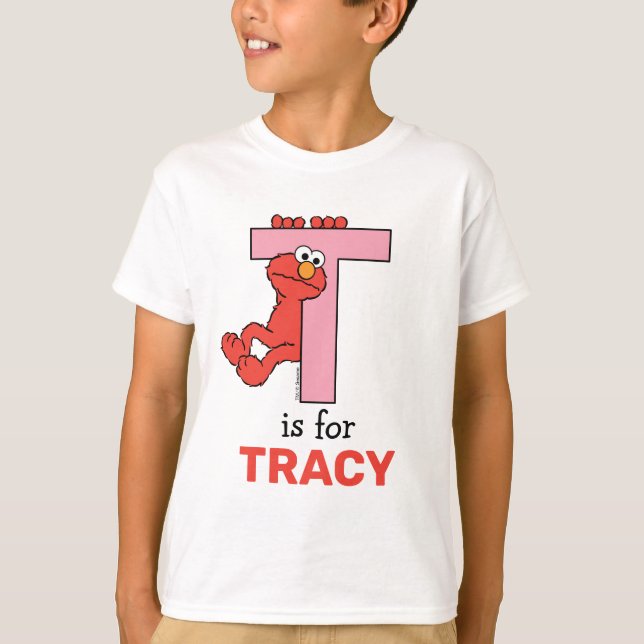 T-shirt Elmo Alphabet | T rose (Devant)