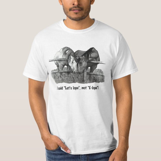 T-shirt Elope, Drôle, Chevaux : Dessin au crayon : Mariage (Devant)