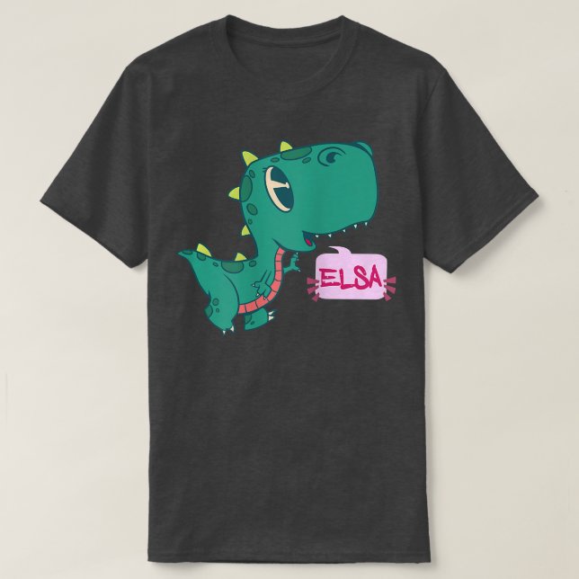 T-shirt ELSA - Beau prénom de fille avec un dinosaure ador (Design devant)