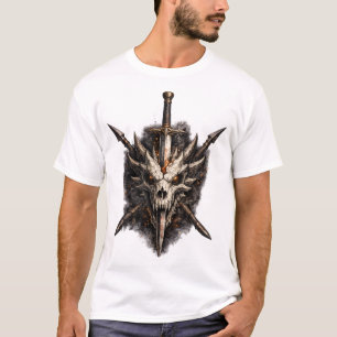 T-shirt Emblème de guerrier à l'épée de crâne de fantasy s