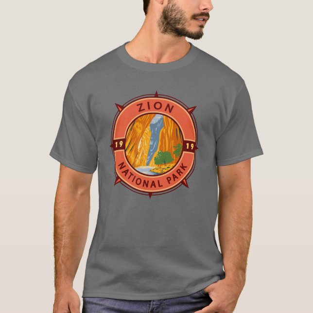 T-shirt Emblème de la boussole rétro du parc national Zion (Devant)