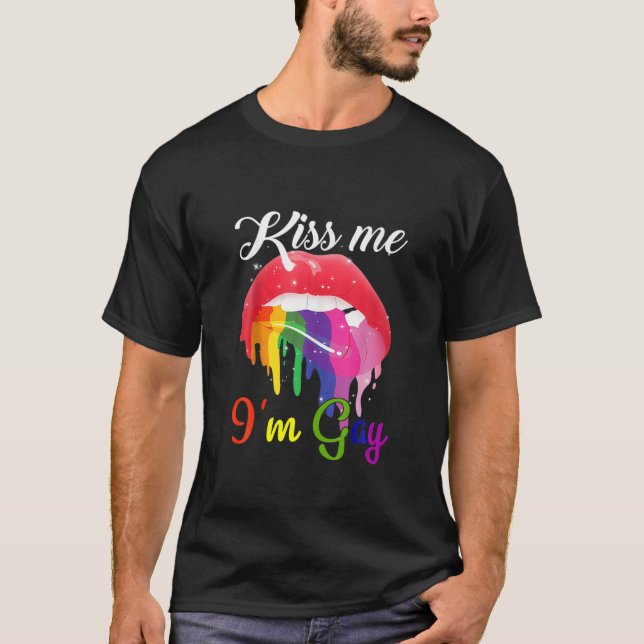 T-shirt Embrasse-moi Je suis gay LGBT Pride Rainbow Lips (Devant)
