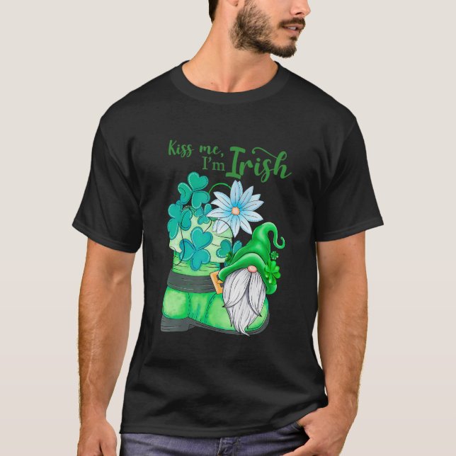 T-shirt Embrasse-moi Je suis Irlandais Shamrock Vert Gnome (Devant)