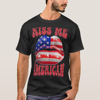 T-shirt Embrassez-Moi Je Suis Américain Drapeau Usa Lèvres