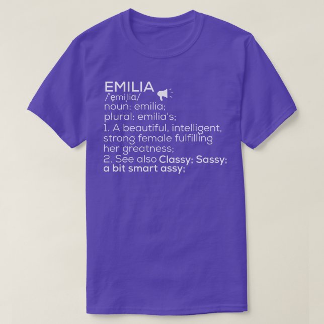 T-shirt Emilia Nom Emilia Définition Emilia Femme Nom E (Design devant)