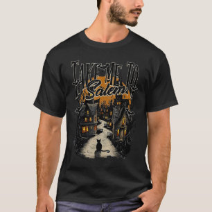 T-shirt Emmène-Moi À Salem Black Cat Halloween Retro Vinta