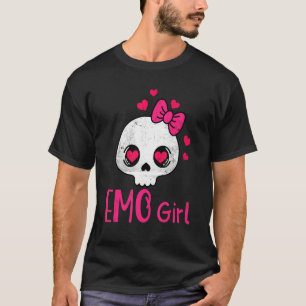 T-shirt Emo Girl Crâne rose avec Cravate Bow Emo Goth Emot