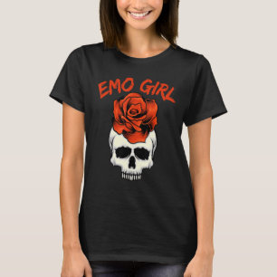 T-shirt Emo Girl Crâne rose avec Rose Emo Goth Émotionnel 