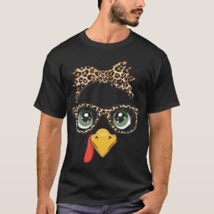 T-shirt Empreinte de léopard Thanksgiving Turquie lunettes