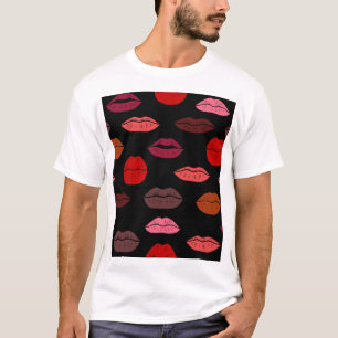 T-shirt Empreinte de lèvres, baisers rose rouge.