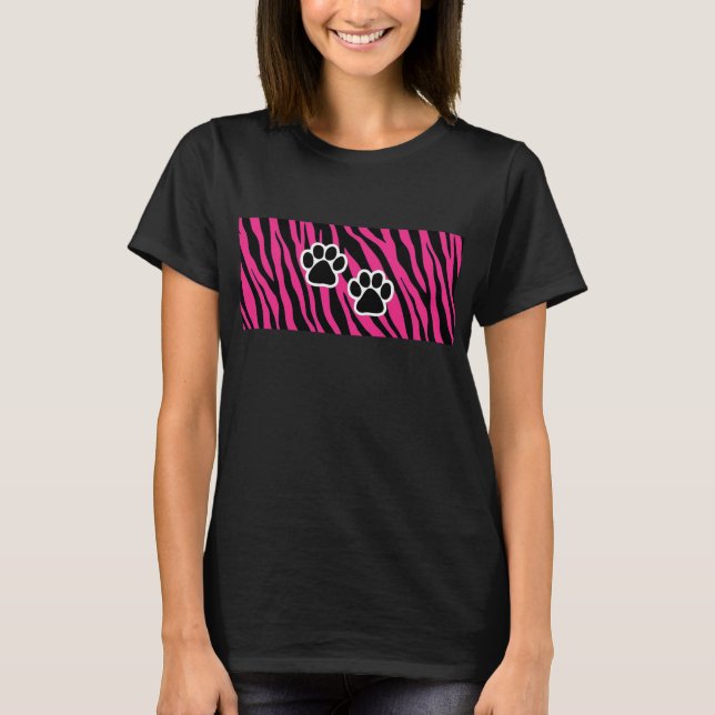 T-shirt Empreinte de patte, Animal Stripes Rose et Black T (Devant)