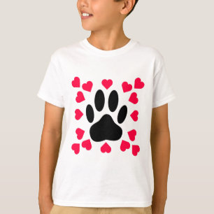 T-shirt Empreinte de patte Chien Noir Avec Formes Cardiaqu