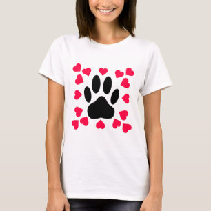T-shirt Empreinte de patte Chien Noir Avec Formes Cardiaqu