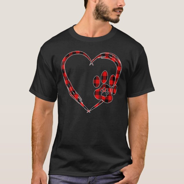 T-shirt Empreinte de patte Red Plaid Heart Funny Valentine (Devant)