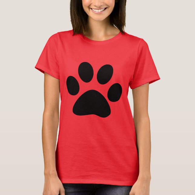 T-shirt Empreinte de patte rouge noir Motif mignon moderne (Devant)