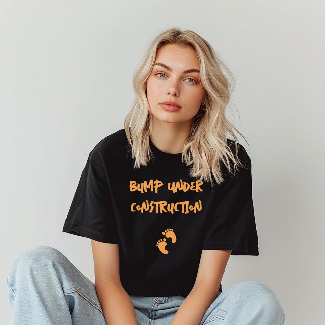 T-shirt Empreinte humoristique de grossesse noir orange (Créateur téléchargé)