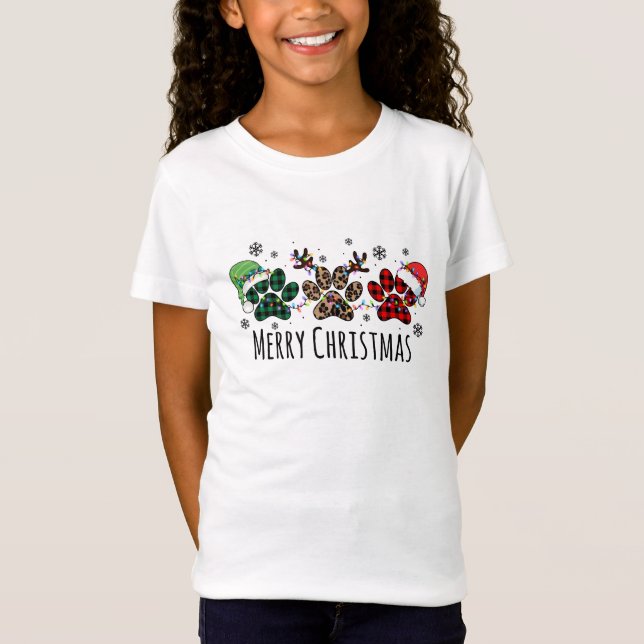 T-Shirt Empreintes de pattes de chien plaid Noir Joyeux Te (Devant)