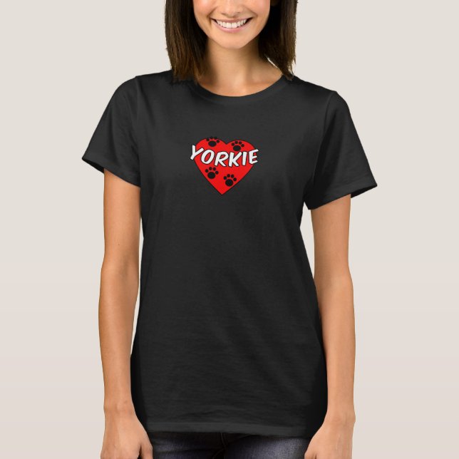 T-shirt Empreintes de pattes De Chien Yorkie Et Coeur Roug (Devant)