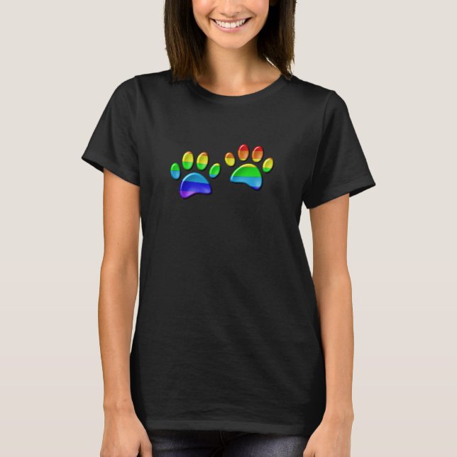 T-shirt Empreintes de pattes de Faux 3D Rainbow Dog (Devant)