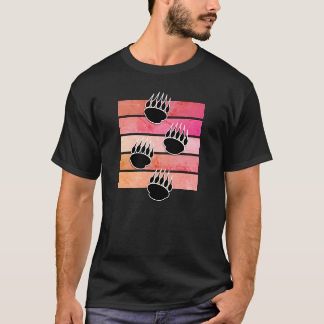 T-shirt Empreintes de pattes de l'ours noir Retro Design (Devant)