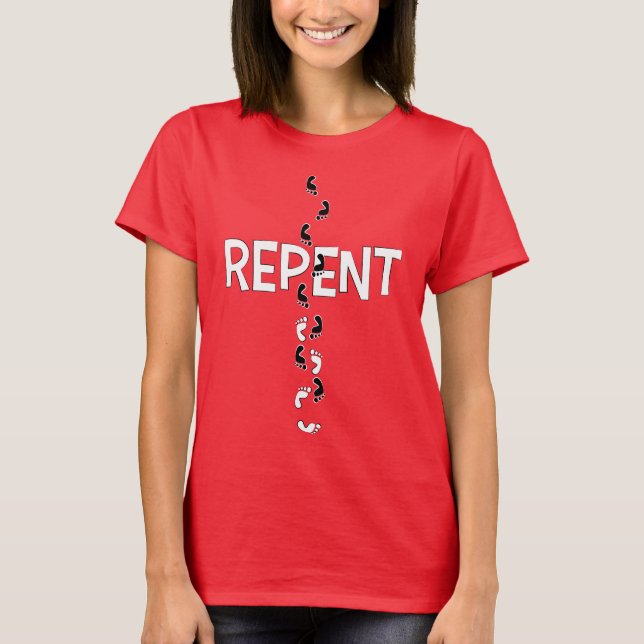 T-shirt Empreintes évangéliques REPENT Croix (blanc/noir) (Devant)