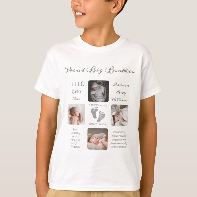 T-shirt Empreintes Photo Naissance Keepsaké Fier Frère (Devant)