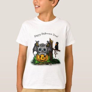 T-shirt En attente d'Halloween, Bat mignonne et Corbeau