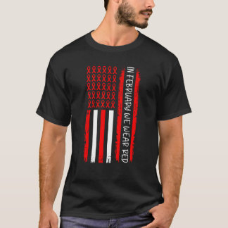 T-shirt En Février Nous Portons Rouge USA Drapeau Rouge Ru