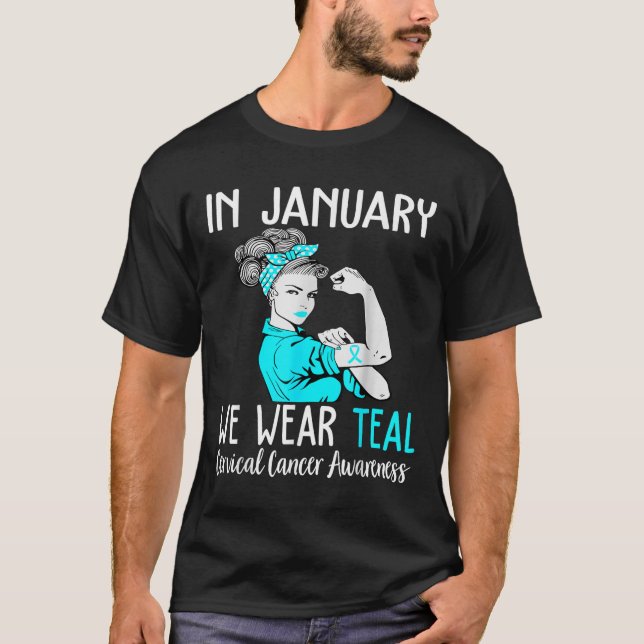 T-shirt En Janvier Nous Portons Turquoise Pour Le Cervical (Devant)