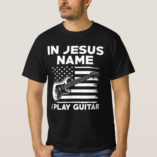 T-shirt En Jésus Nom Je Joue Guitare (Devant)
