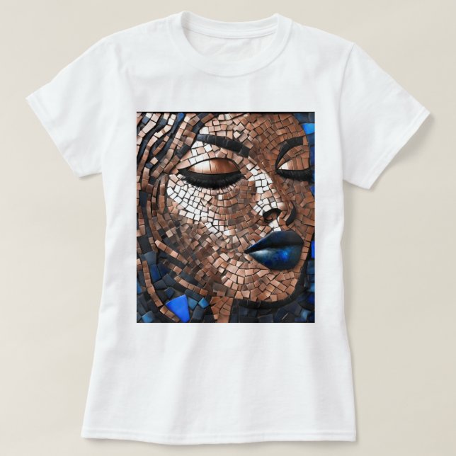 T-shirt en mosaïque de cuivre bleu femme noire (Design devant)