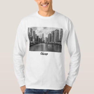 T-Shirt En Niveaux De Gris De La Rivière Chicago E