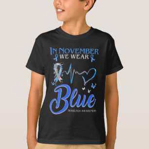 T-shirt En Novembre Nous Portons Bleu Heartbeat Diabetes A