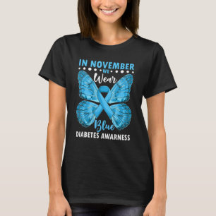 T-shirt En Novembre Nous Portons Bleu Papillon Ailes Diabè
