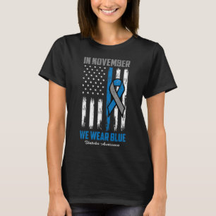 T-shirt En Novembre, Nous Portons Bleu Usa Drapeau Diabète
