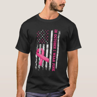 T-shirt En Octobre Je Porte K Cancer Du Sein Drapeau Améri