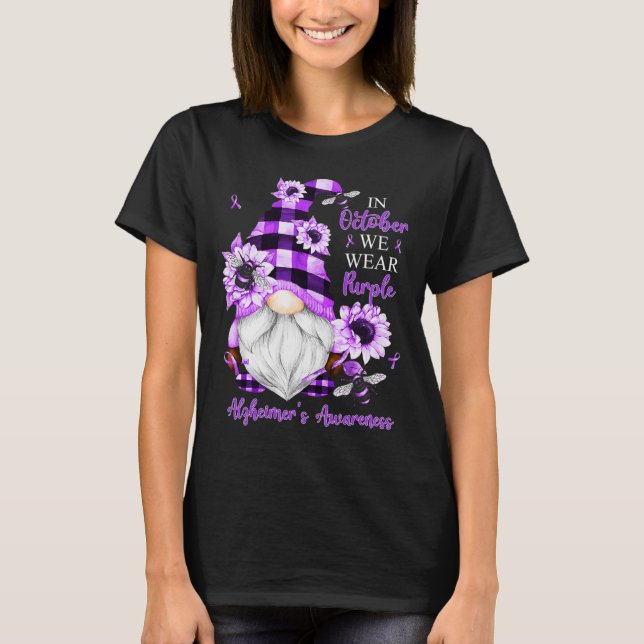 T-shirt En Octobre Nous Portons Des Gnomes Violets Alzheim (Devant)