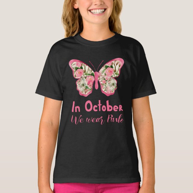 T-shirt En octobre nous portons papillon rose floral migno (Devant)