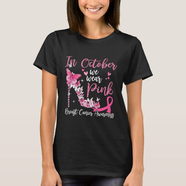 T-shirt En octobre nous portons papillons roses talons poi (Devant)
