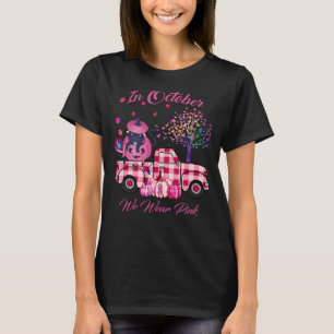 T-shirt en octobre Nous portons Pink Cat Citrouille Camion