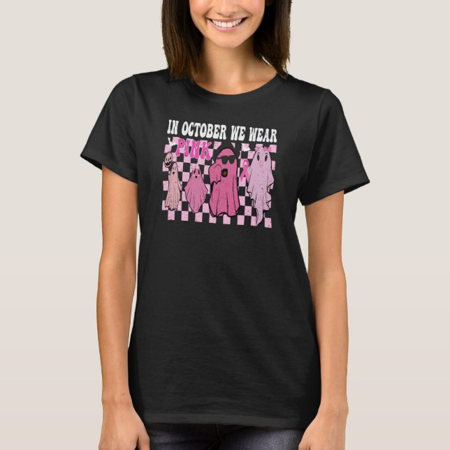 T-shirt En Octobre Nous Portons Pink Ghost famille Hallowe (Devant)