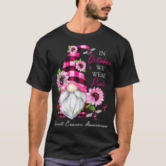 T-shirt En Octobre Nous Portons Pink Gnome Certifié Cancer
