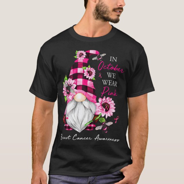 T-shirt En Octobre Nous Portons Pink Gnome Certifié Cancer (Devant)