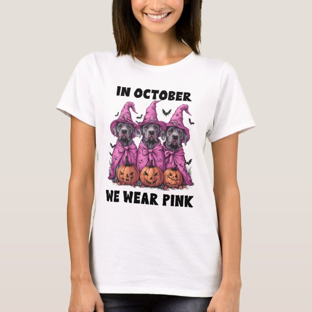 T-shirt En Octobre Nous Portons Pink Great Dane Halloween  (Devant)