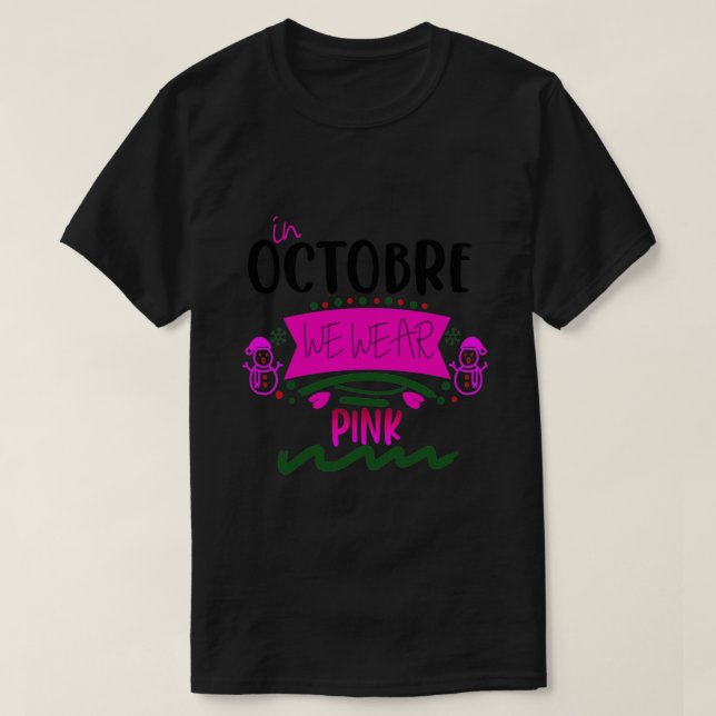 T-shirt En Octobre Nous Portons Pink Sugar Skull Cancer Du (Design devant)