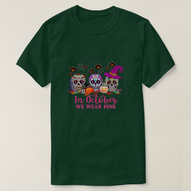 T-shirt En Octobre Nous Portons Pink Sugar Skull Cancer Du (Design devant)