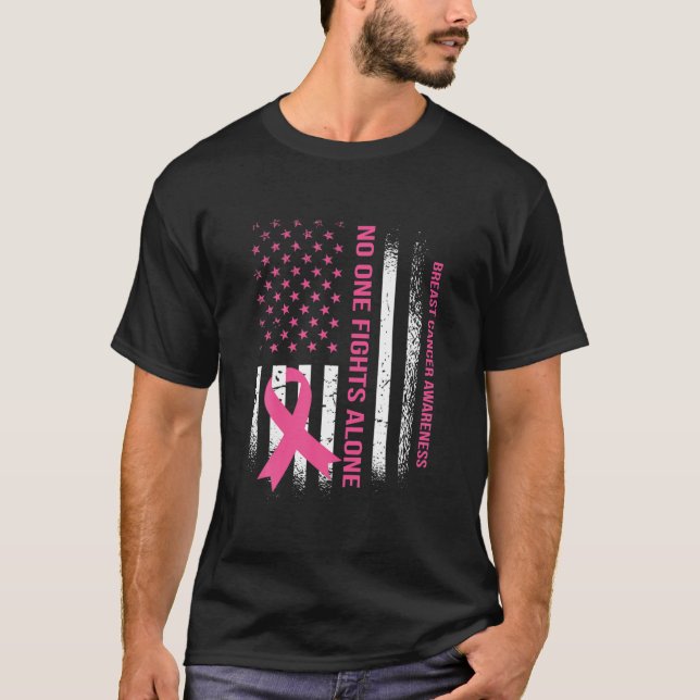 T-shirt En Octobre Nous Portons Pink USA Drapeau Cancer du (Devant)