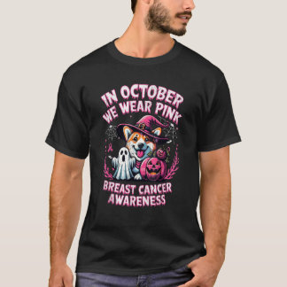 T-shirt En Octobre Nous Portons Rose Fantôme Corgi Chien S