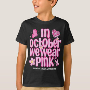 T-shirt En Octobre Nous Portons Rose Retro Disco Cancer Du