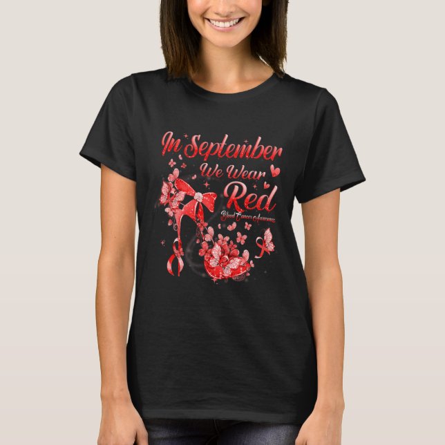 T-shirt En Septembre Nous Portons Le Papillon Rouge Cancer (Devant)